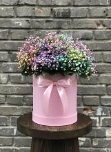 Цветочная композиция из Гипсофила и Розы в шляпной коробке во Власихе