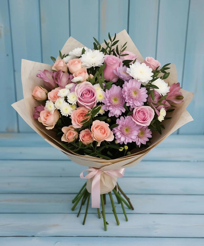Букет цветов из: Хризантемы, Розы и Альстромерии во Власихе