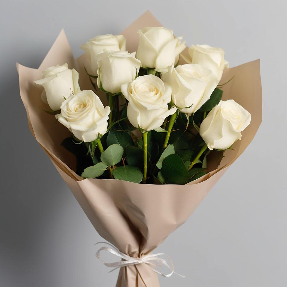 Букет 9 Белых роз Эдлесс Лав во Власихе