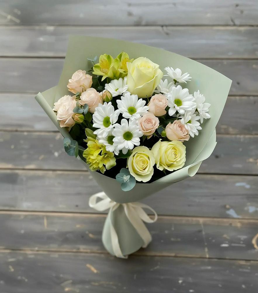 Букет цветов из: Альстромерии, Розы и Хризантемы во Власихе