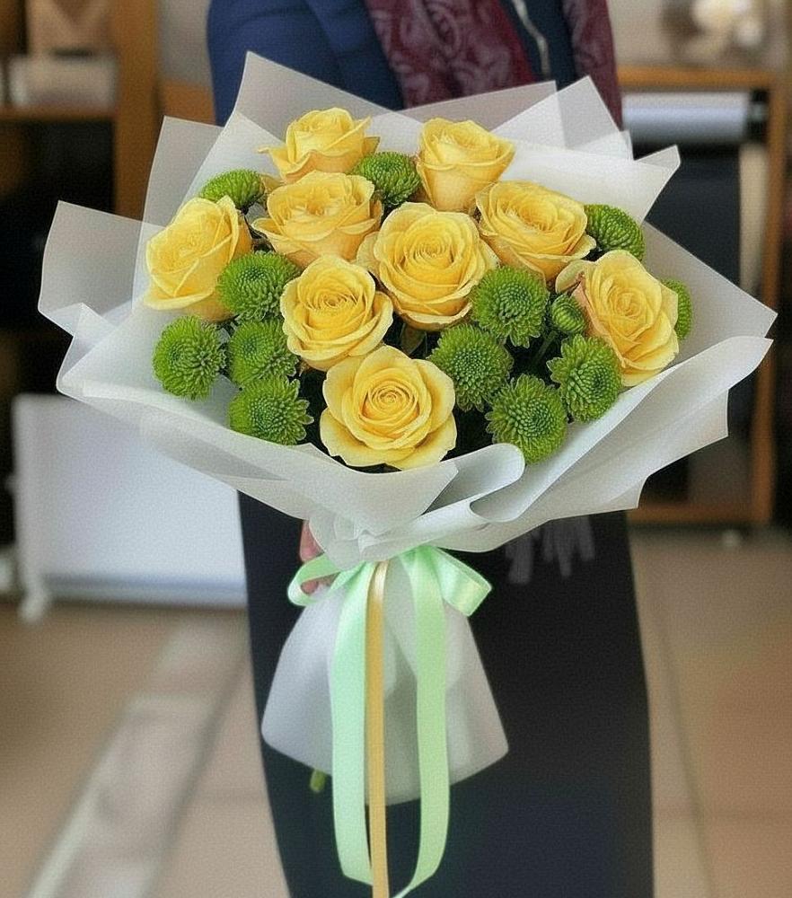 Букет цветов из: Хризантемы и Розы во Власихе