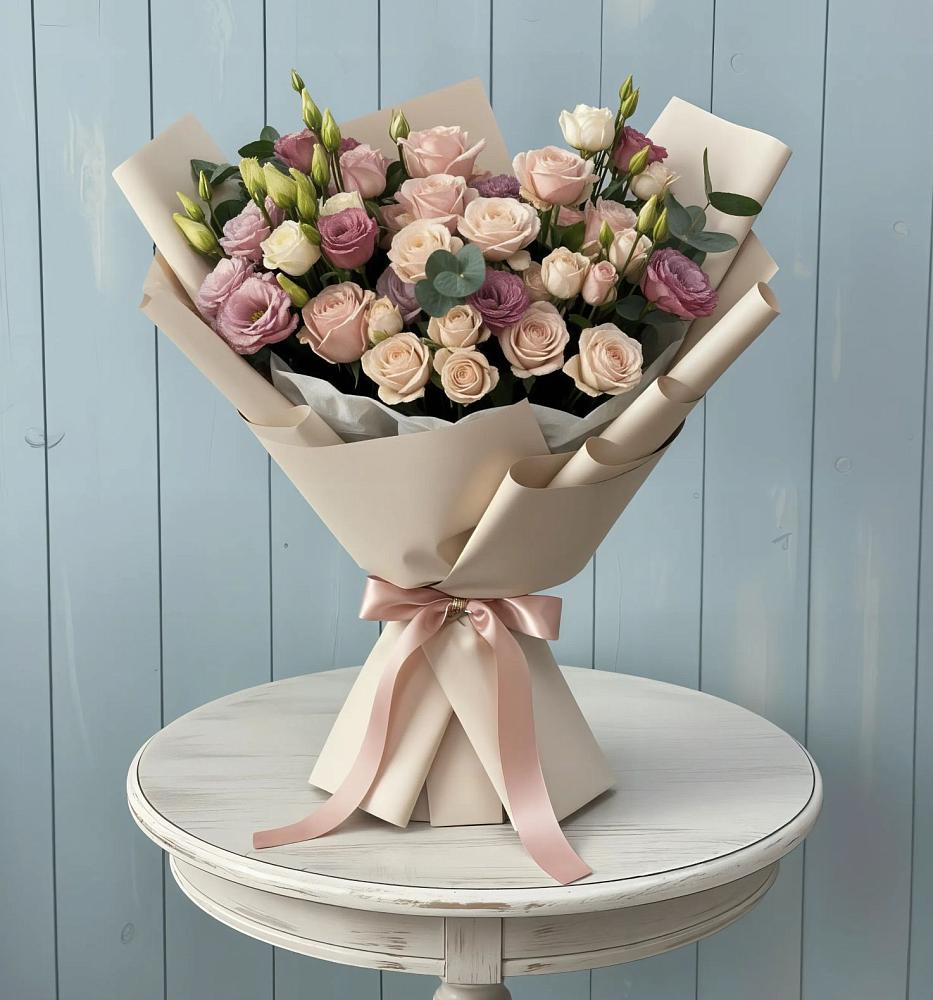 Букет цветов из: Розы и Лизиантусы во Власихе