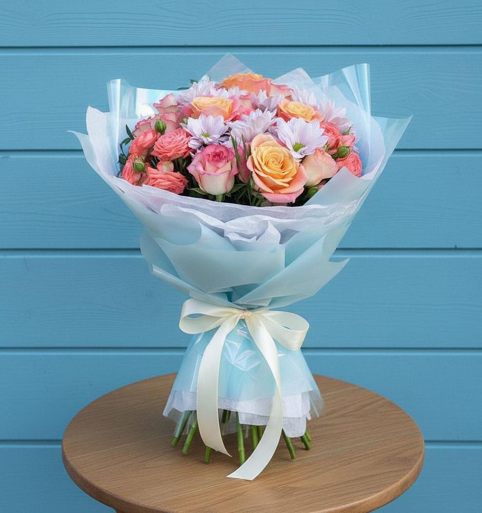 Букет цветов из: Хризантемы и Розы во Власихе