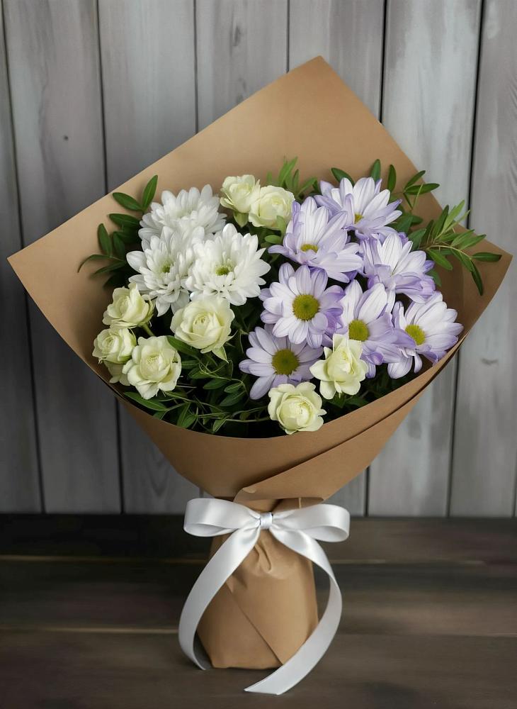 Букет цветов из: Хризантемы и Розы во Власихе