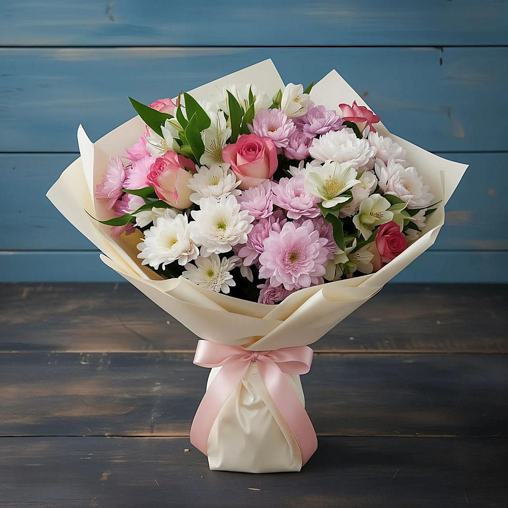 Букет цветов из: Хризантемы, Альстромерии и Розы во Власихе